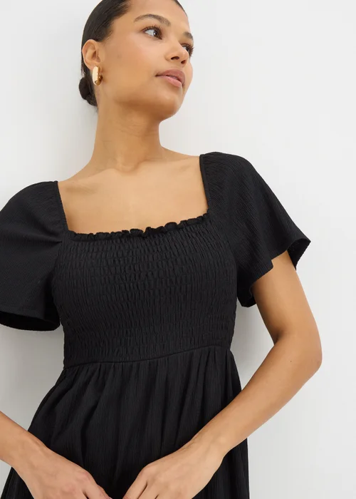 Black Shirred Midi Dress - 8 Image 2