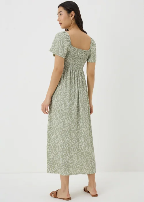 Sage Green Ditsy Floral Shirred Midi Dress - 8 Image 2