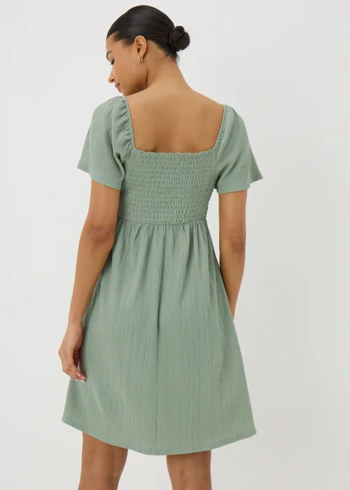 Sage Green Shirred Mini Dress - 8 Image 2