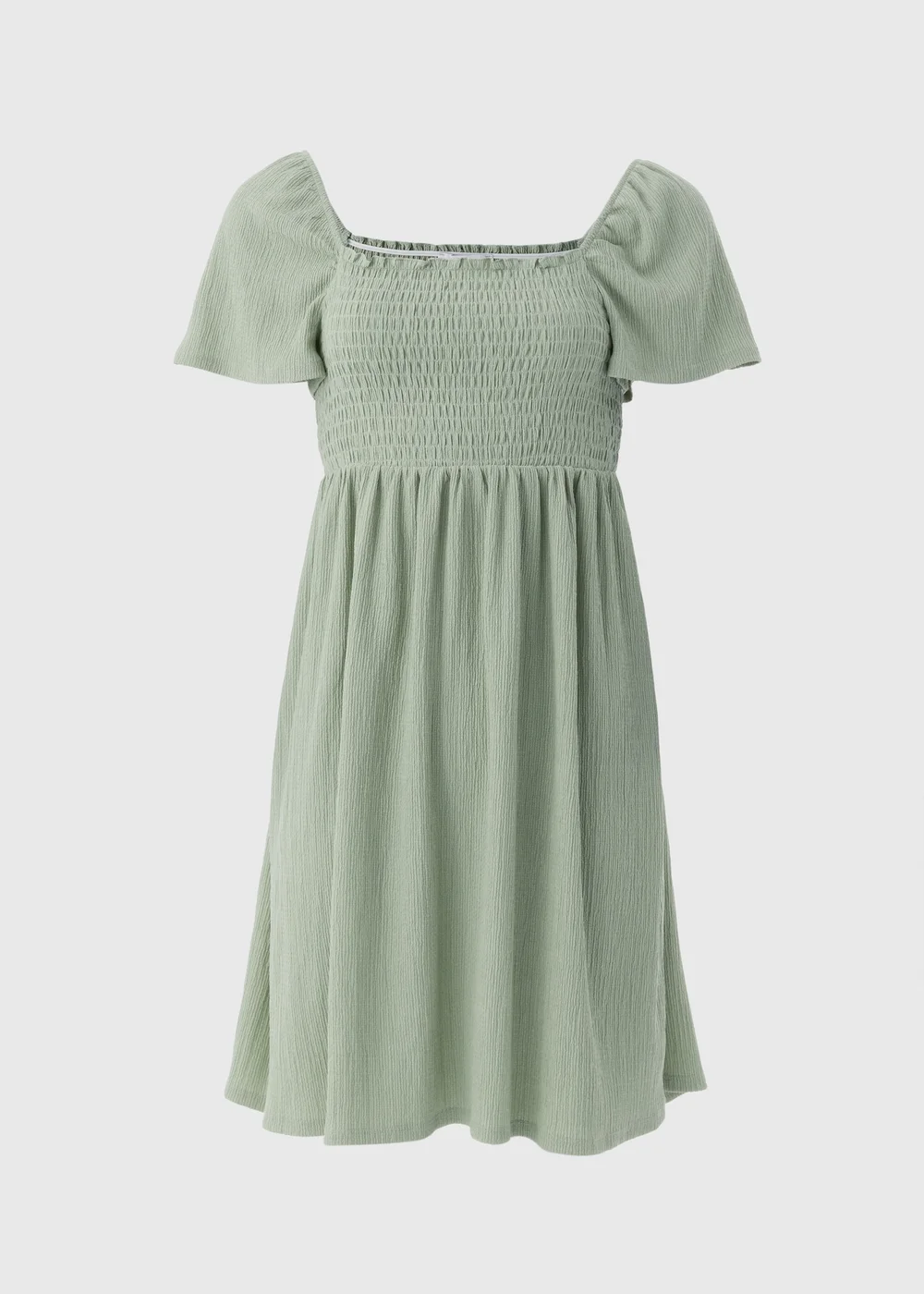 Sage Green Shirred Mini Dress - 8 Image 4