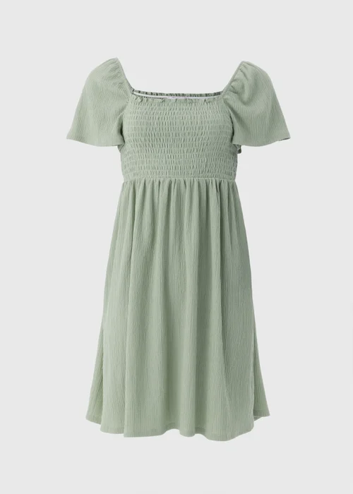 Sage Green Shirred Mini Dress - 8 Image 4