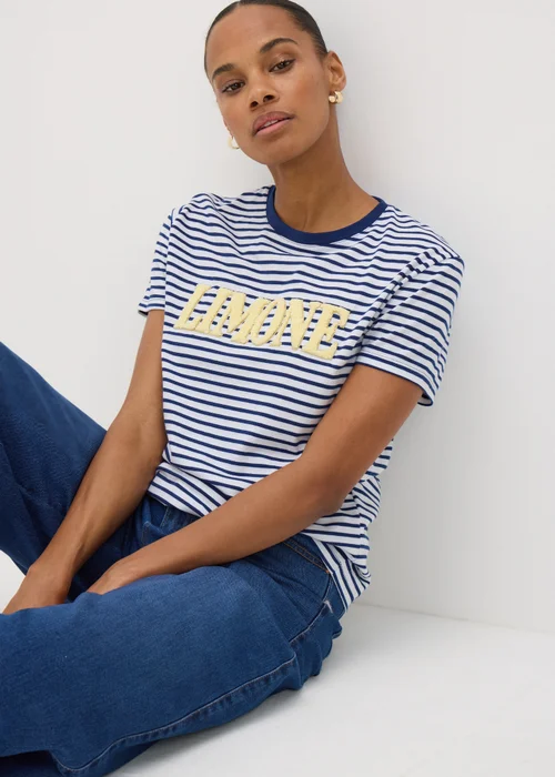 Navy Boucle Limone Stripe T-Shirt - 8 Image 1