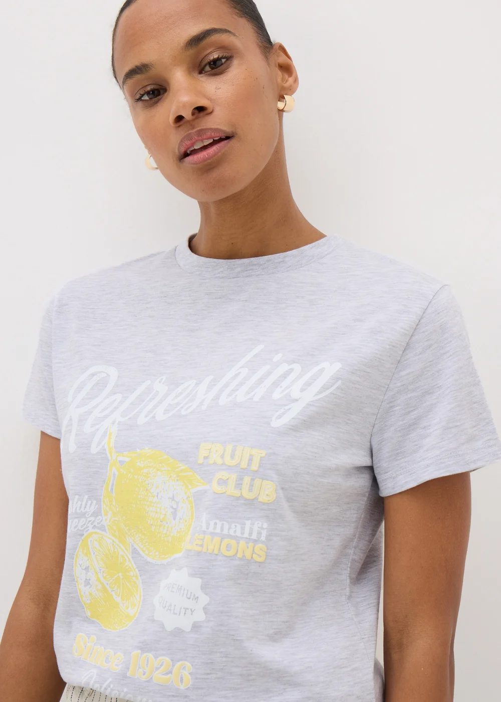 Grey Marl Lemon Graphic T-Shirt - 8 Image 1