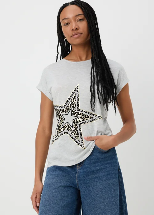 Grey Animal Flocked Star Graphic T-Shirt - 8 Image 2