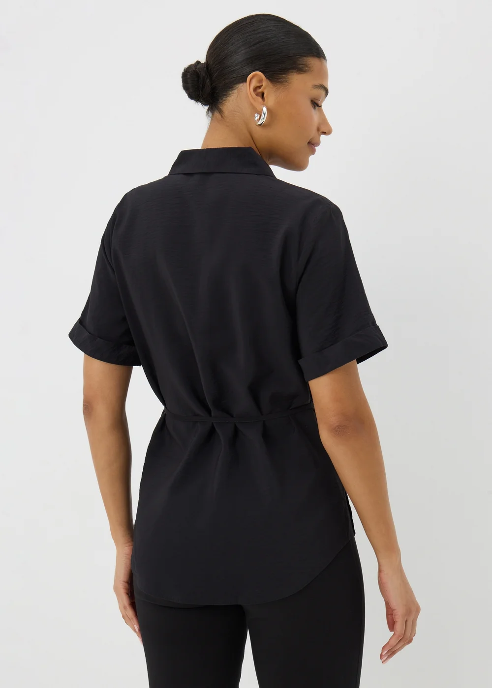 Black Tie Waist Longline Shirt - 8 Image 2