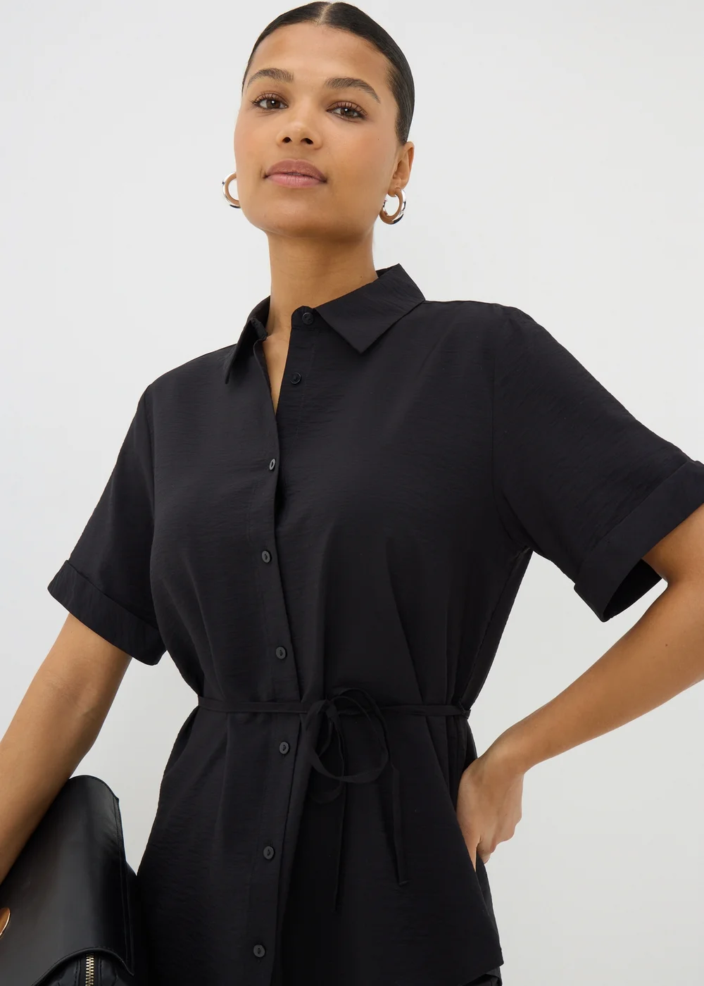 Black Tie Waist Longline Shirt - 8 Image 3