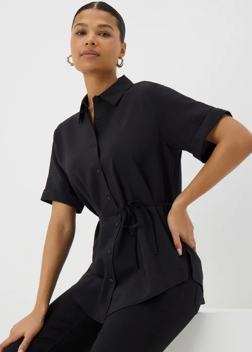 Black Tie Waist Longline Shirt - 8 Image 1