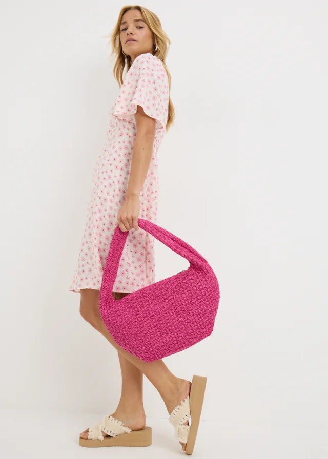 Pink Straw Shoulder Bag