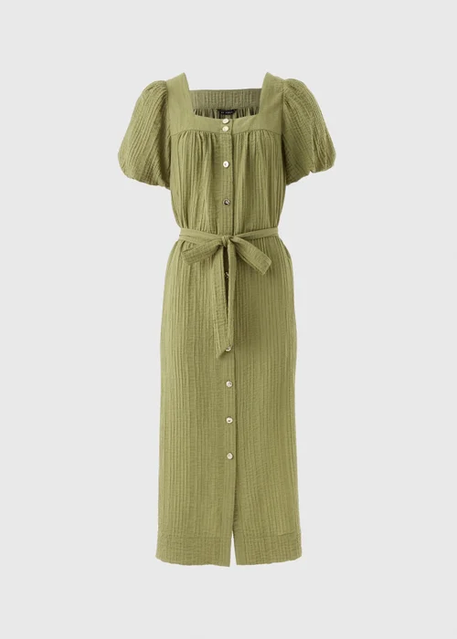 Et Vous Khaki Belted Textured Midi Dress - 8 Image 4