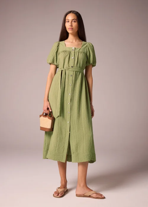 Et Vous Khaki Belted Textured Midi Dress - 8 Image 1
