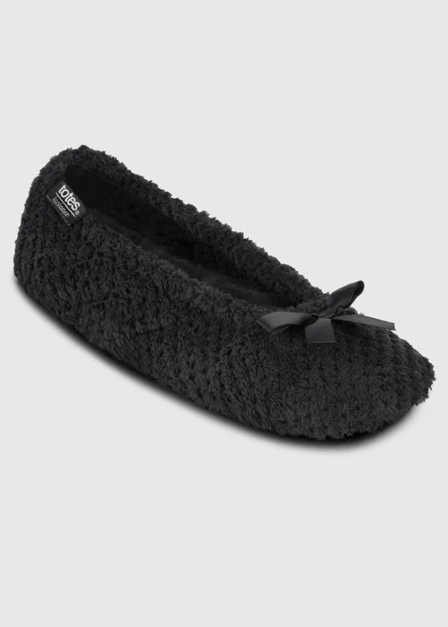 Totes Isotoner Black Ladies Popcorn Ballet Slippers - S Image 3