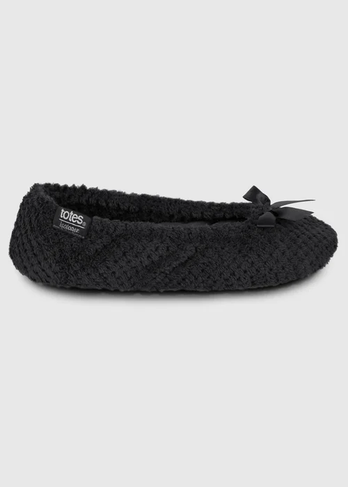 Totes Isotoner Black Ladies Popcorn Ballet Slippers - S Image 4