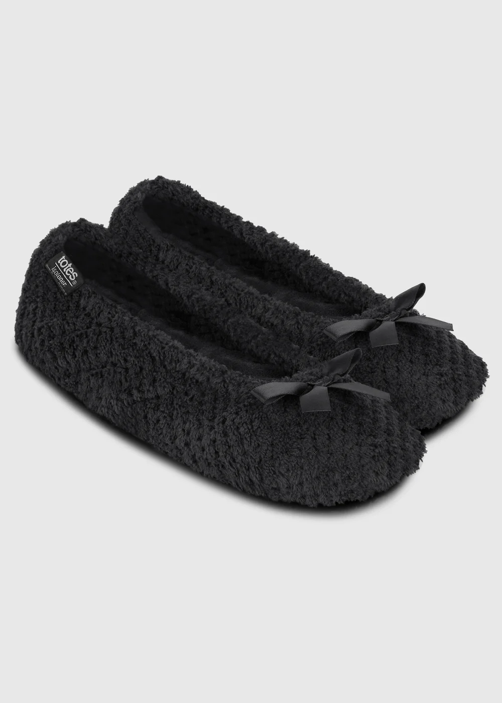 Totes Isotoner Black Ladies Popcorn Ballet Slippers - S Image 1