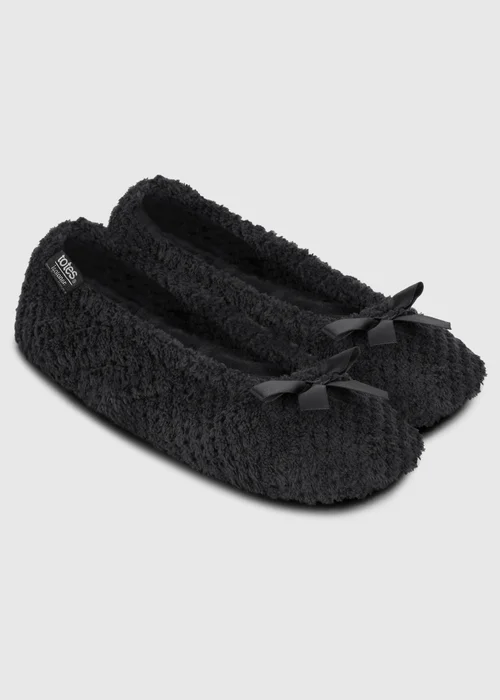 Totes Isotoner Black Ladies Popcorn Ballet Slippers - S Image 1