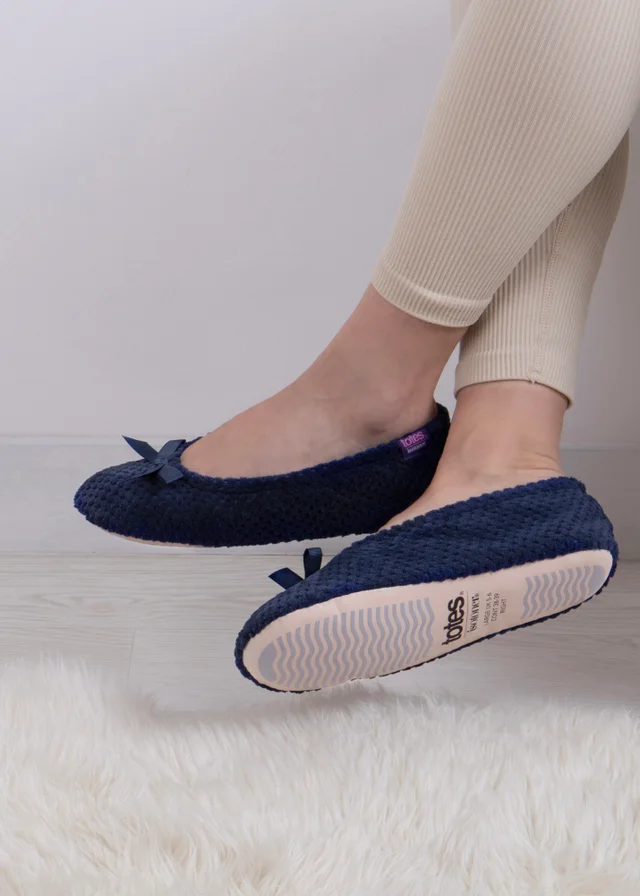 Totes Isotoner Navy Ladies Popcorn Ballet Slippers