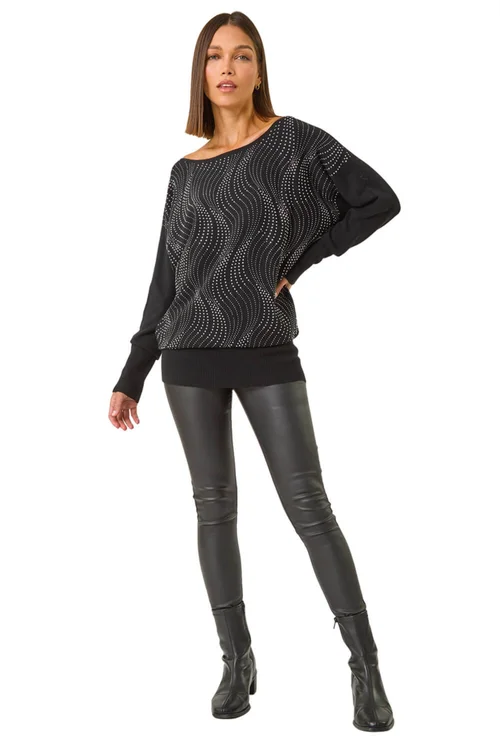Roman Black Wave Hotfix Knit Jumper - 10 Image 1