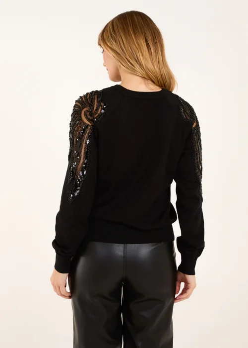 Blue Vanilla Black Embellished Sleeve Jumper - S Image 3
