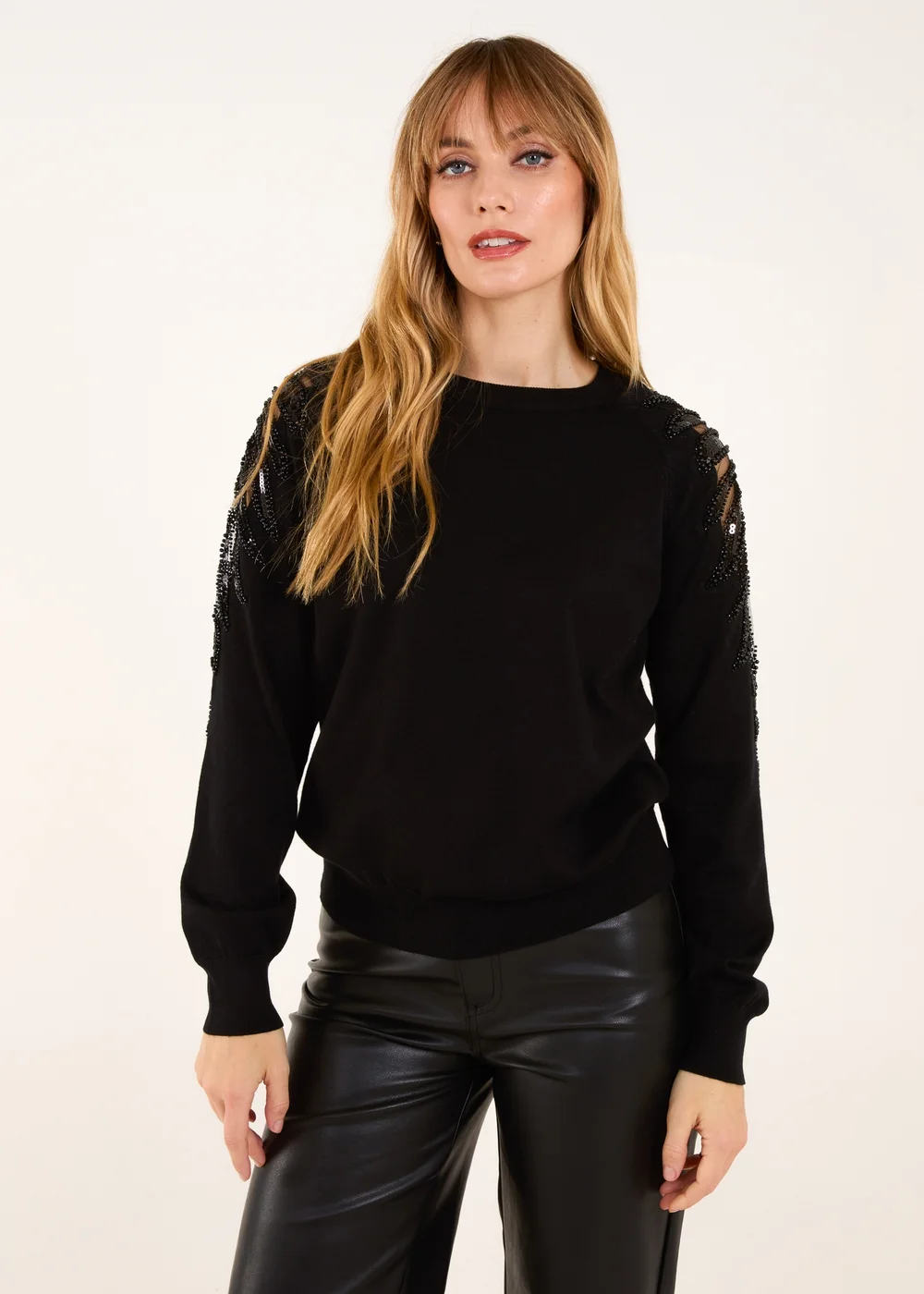 Blue Vanilla Black Embellished Sleeve Jumper - S Image 1