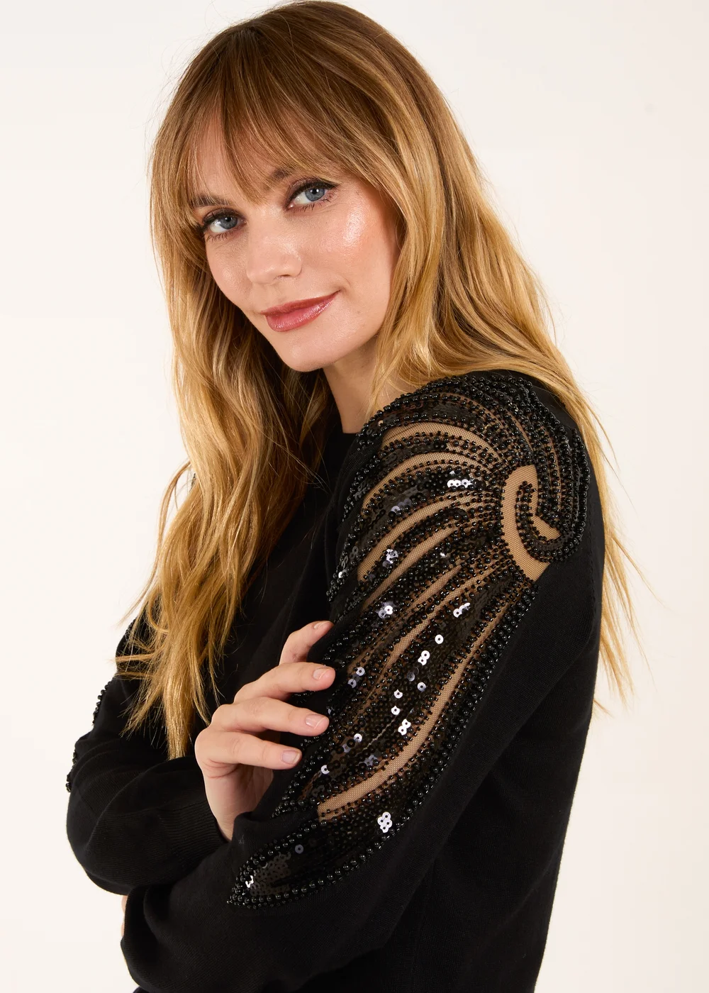 Blue Vanilla Black Embellished Sleeve Jumper - S Image 2