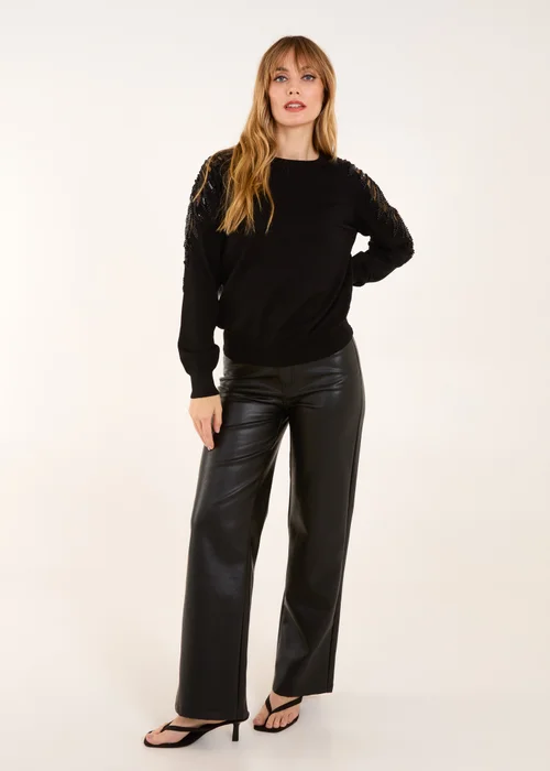 Blue Vanilla Black Embellished Sleeve Jumper - S Image 4