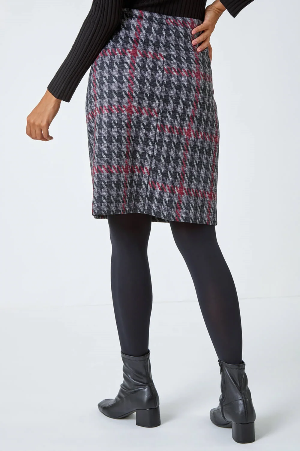 Roman Red Houndstooth Stretch Pencil Skirt - Size 16 Image 4