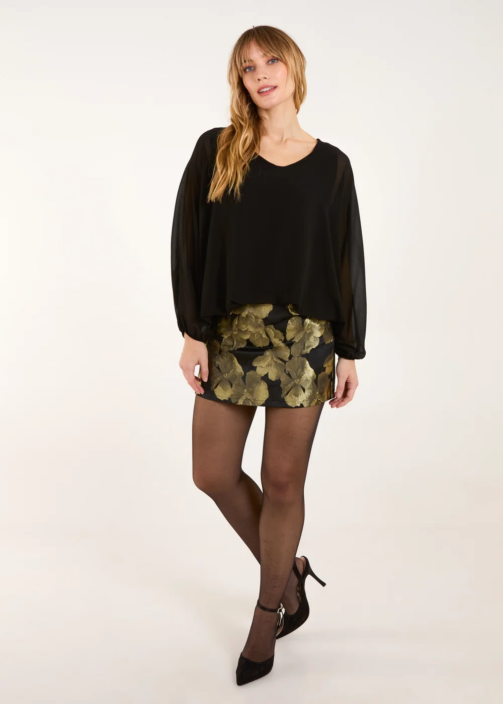 Blue Vanilla Black Floral Jaquard Mini Skirt - 16 Image 2