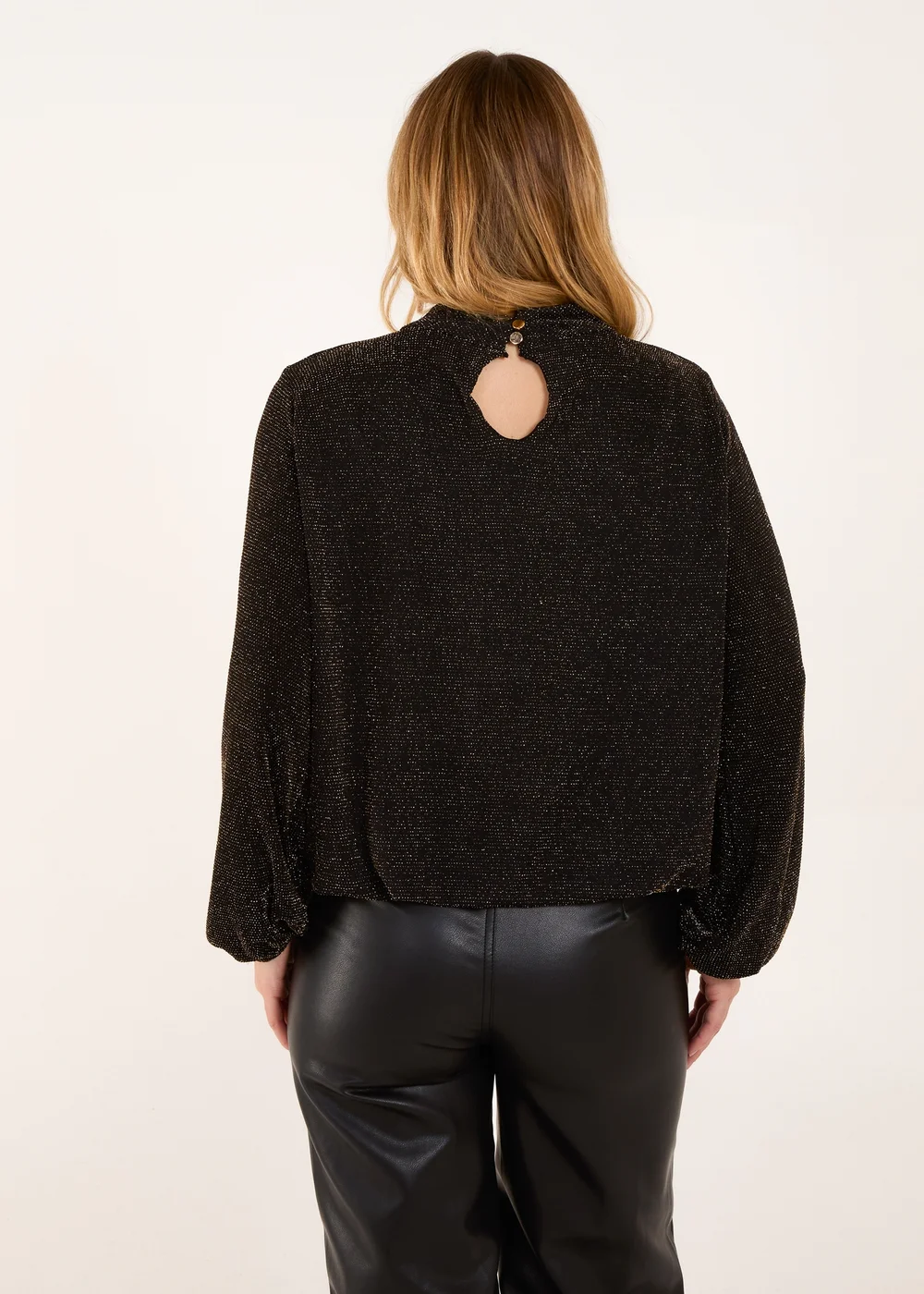 Blue Vanilla Gold Metallic High Neck Puffball Top - Small Image 2