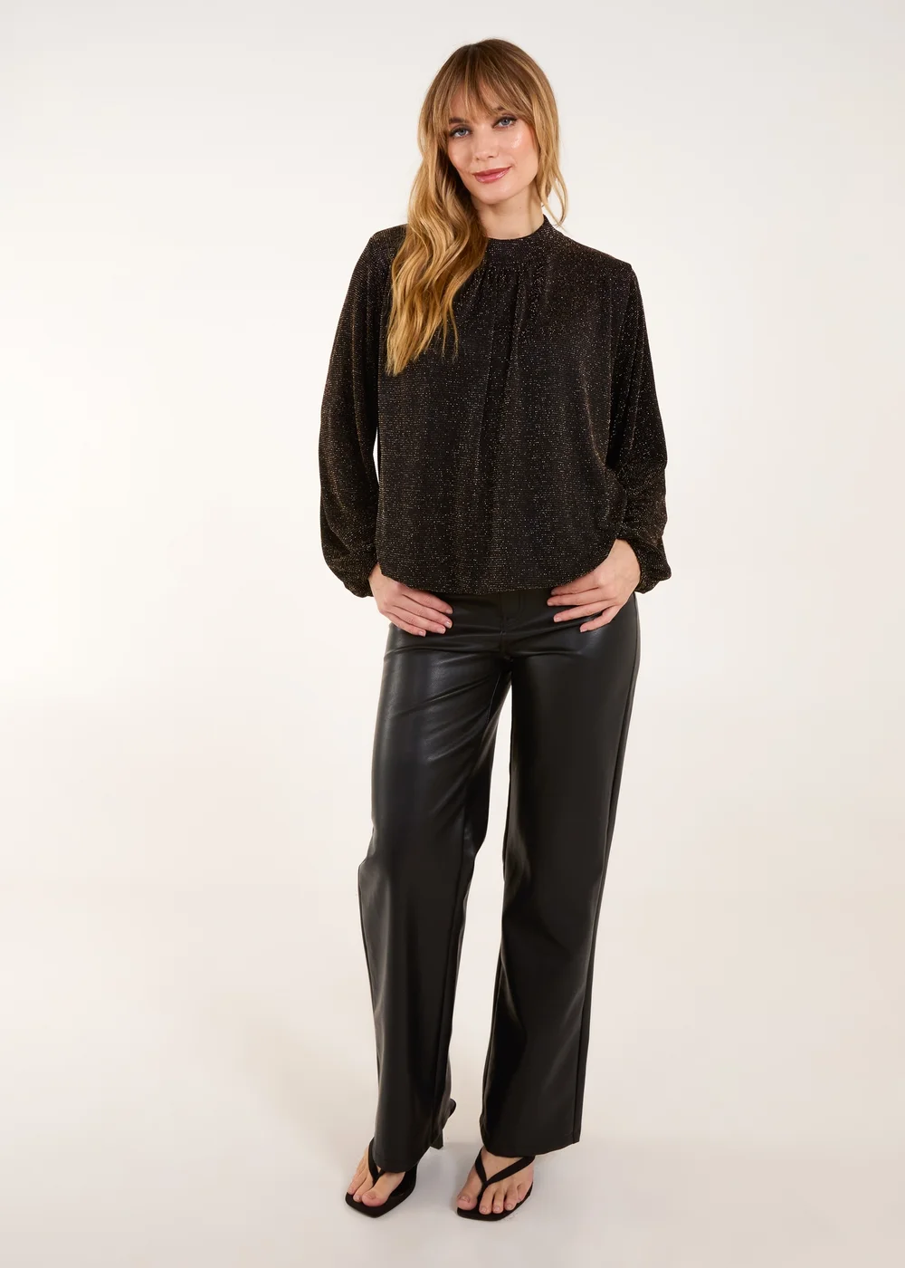 Blue Vanilla Gold Metallic High Neck Puffball Top - Small Image 4