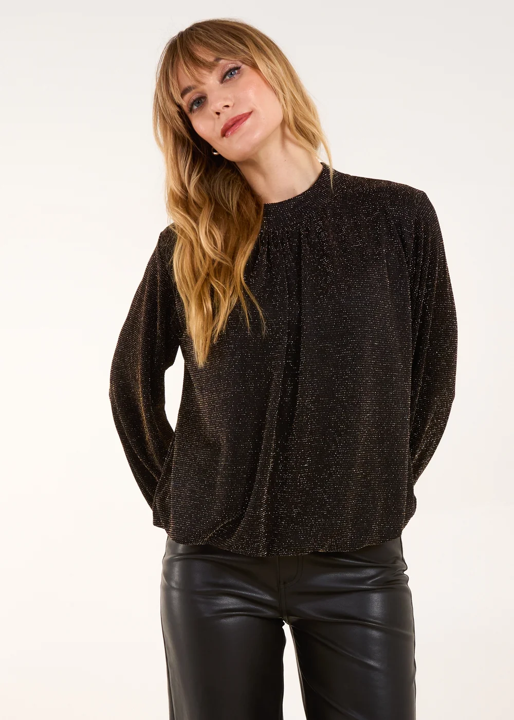 Blue Vanilla Gold Metallic High Neck Puffball Top - Small Image 1