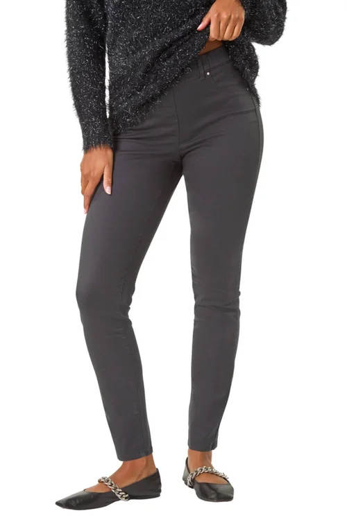 Roman Charcoal Elastic Waist 31" Denim Stretch Jegging - 10 Image 1
