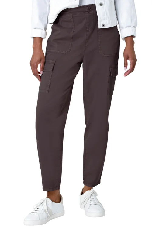 Roman Chocolate Casual Cargo Stretch Trousers - 10 Image 1