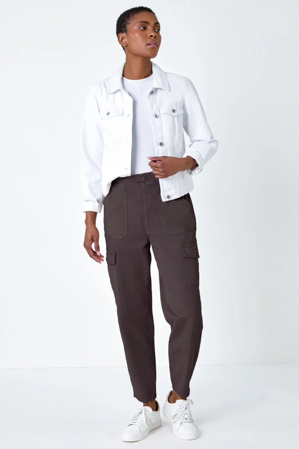 Roman Chocolate Casual Cargo Stretch Trousers - 10 Image 3