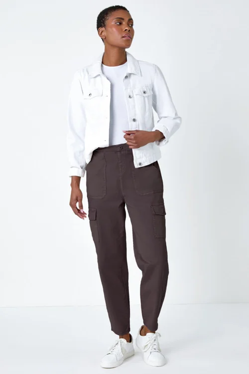 Roman Chocolate Casual Cargo Stretch Trousers - 10 Image 3