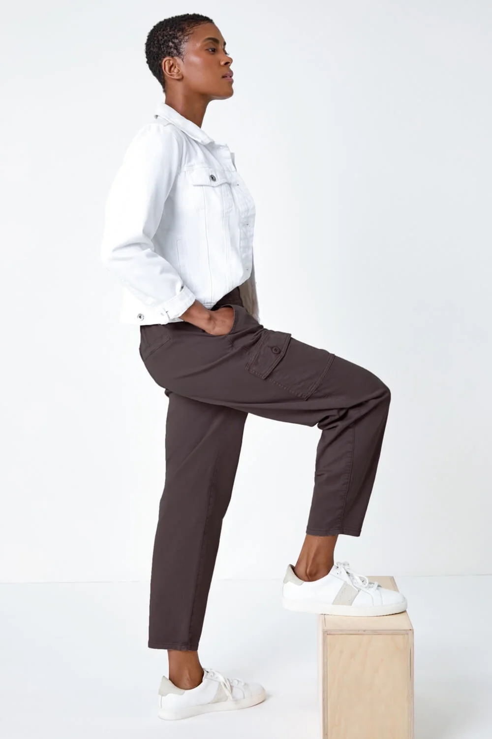 Roman Chocolate Casual Cargo Stretch Trousers - 10 Image 2