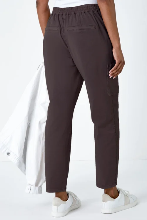 Roman Chocolate Casual Cargo Stretch Trousers - 10 Image 4
