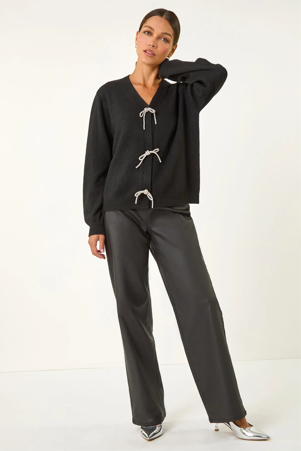 Roman Black Bow Embellished Knit Cardigan - 14 Image 2