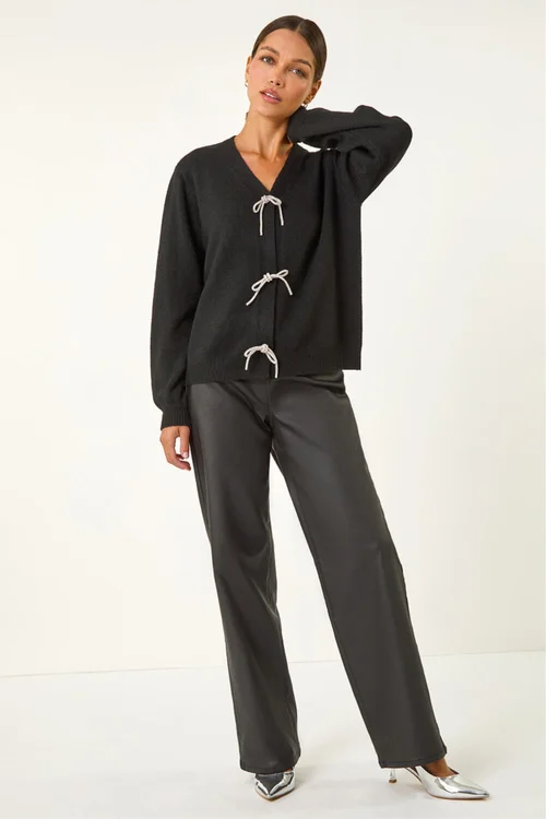 Roman Black Bow Embellished Knit Cardigan - 14 Image 2