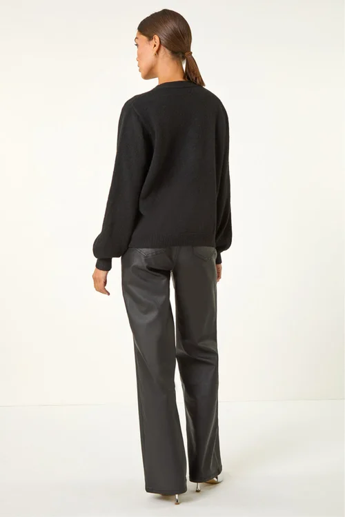 Roman Black Bow Embellished Knit Cardigan - 14 Image 3