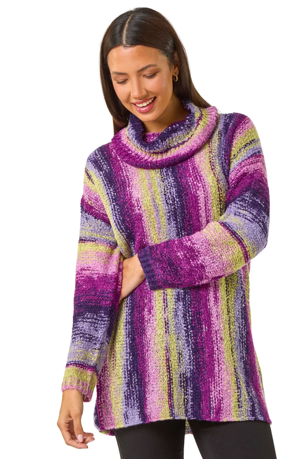 Roman Pale Green Boucle Stripe Cowl Neck Jumper - Size 16 Image 1