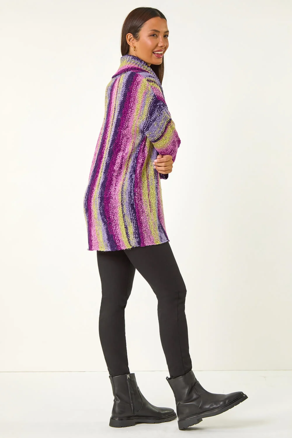 Roman Pale Green Boucle Stripe Cowl Neck Jumper - Size 16 Image 4