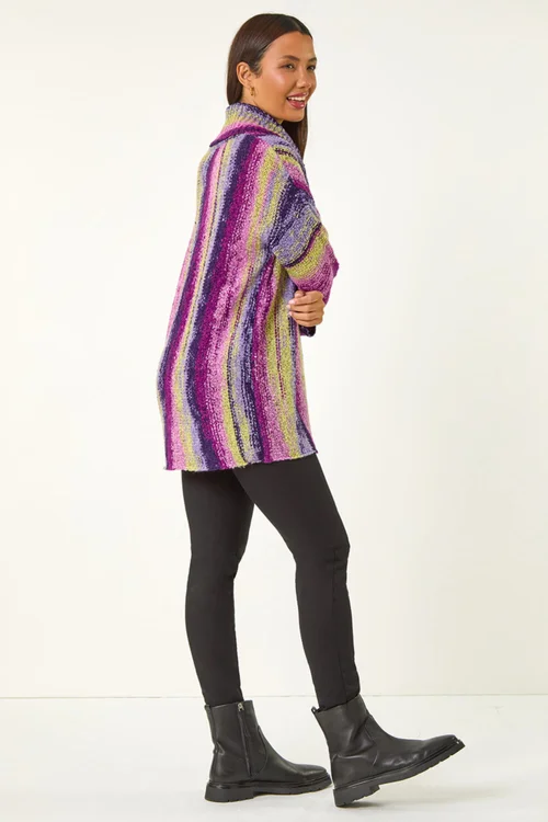 Roman Pale Green Boucle Stripe Cowl Neck Jumper - Size 16 Image 4