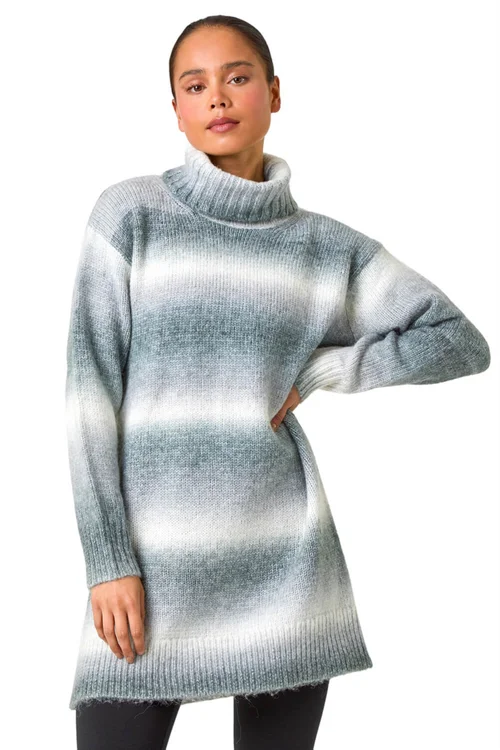 Roman Grey Petite Spacedye Stripe Roll Neck Jumper - 8 Image 1