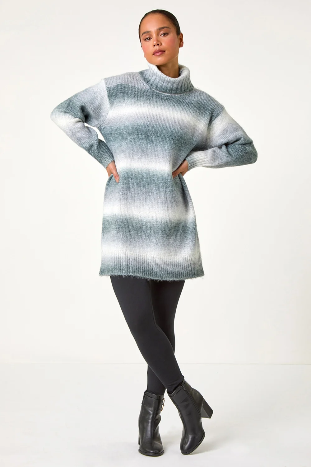 Roman Grey Petite Spacedye Stripe Roll Neck Jumper - 8 Image 2