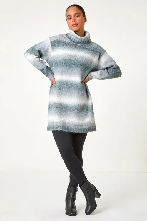 Roman Grey Petite Spacedye Stripe Roll Neck Jumper - 8 Image 2