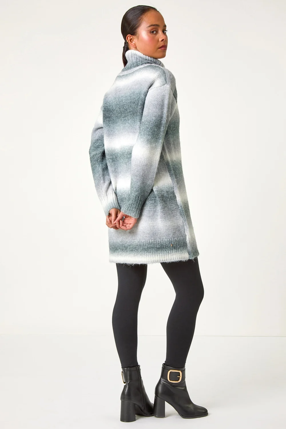 Roman Grey Petite Spacedye Stripe Roll Neck Jumper - 8 Image 3