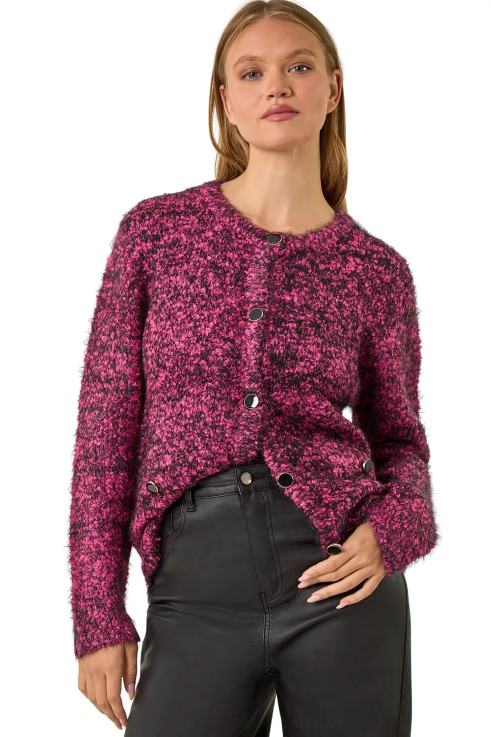 Roman Candy Pink Fluffy Knit Button Cardigan - Size 12 Image 1