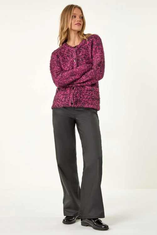 Roman Candy Pink Fluffy Knit Button Cardigan - Size 12 Image 3