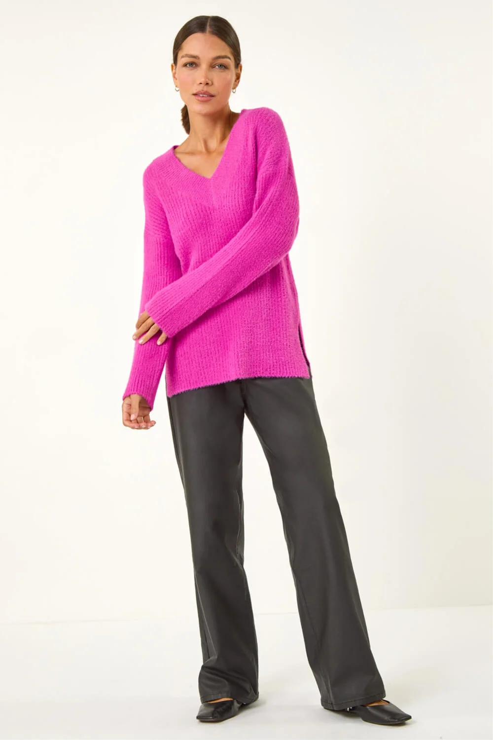 Roman Magenta V-Neck Fluffy Knit Jumper - 16 Image 2