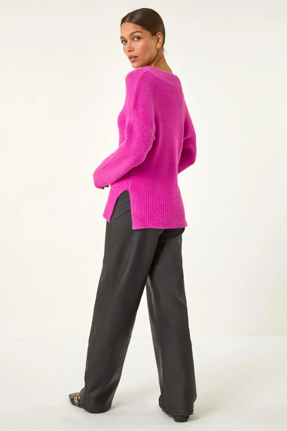 Roman Magenta V-Neck Fluffy Knit Jumper - 16 Image 3