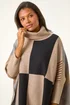 Roman Camel Check Colour Block Knit Poncho - One Size Image 4